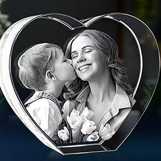 Custom 3D Laser Engraved Crystal Photo Block – Personalized Gift for Family/Wedding/Pet