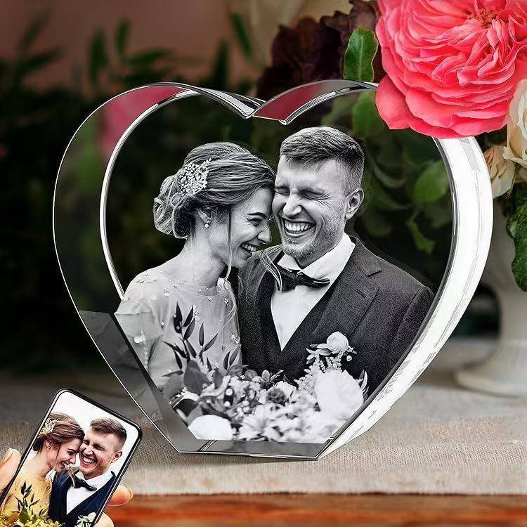 Custom 3D Laser Engraved Crystal Photo Block – Personalized Gift for Family/Wedding/Pet