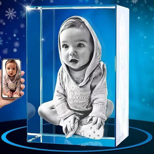 Custom 3D Laser Engraved Crystal Photo Block – Personalized Gift for Family/Wedding/Pet