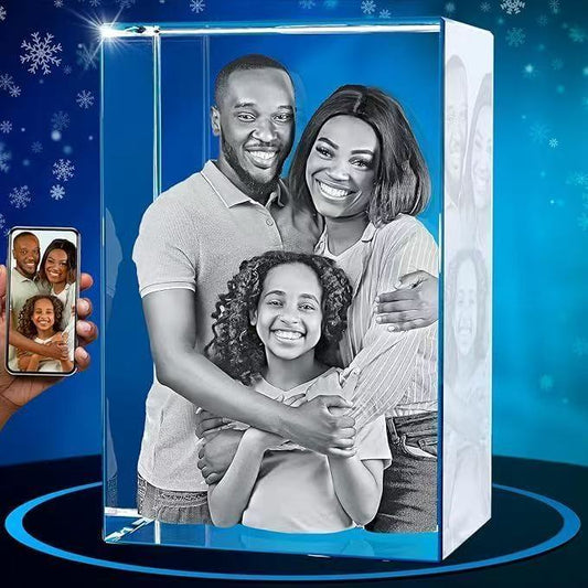 Custom 3D Laser Engraved Crystal Photo Block – Personalized Gift for Family/Wedding/Pet