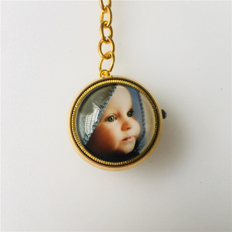 Personalized Alloy Pocket Watch with Rotating Custom Photo - Quartz Mechanism, Unique Birthday/Anniversary Gift
