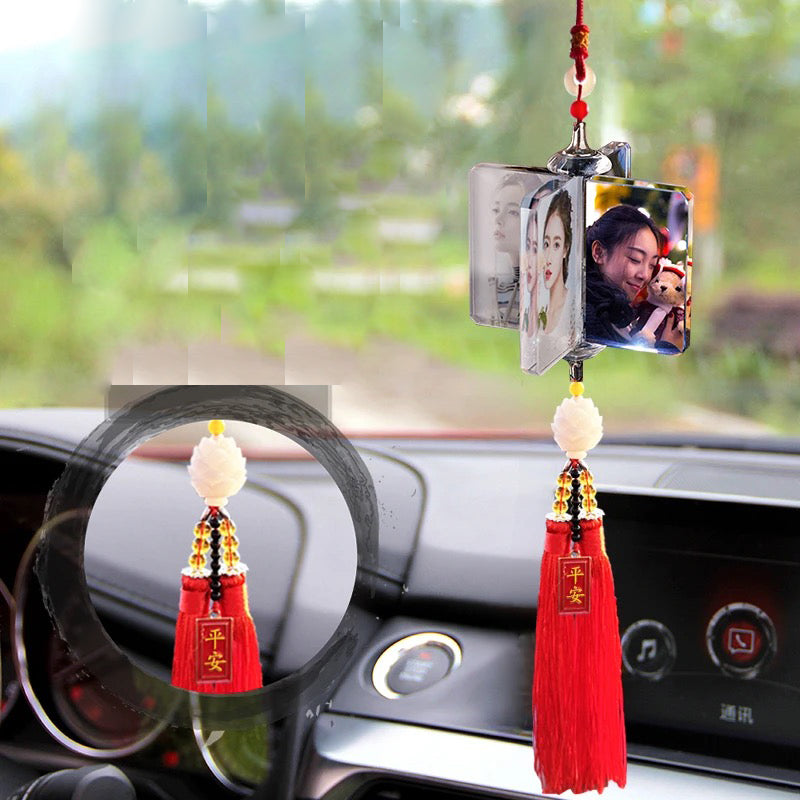 Personalized Photo Car Ornament - Custom Engraved Crystal Hanging Charm for Vehicles Free shipping