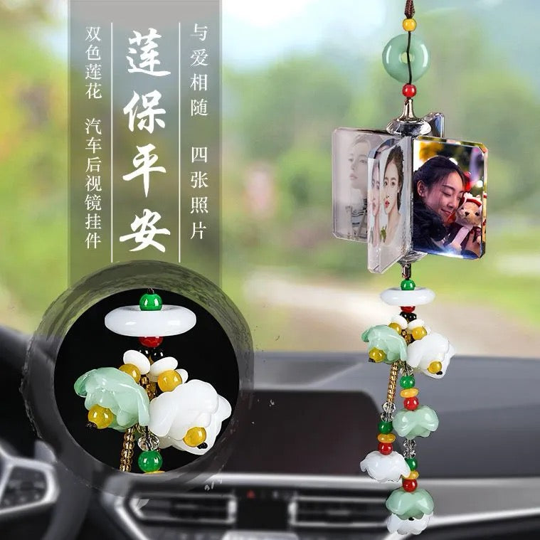 Personalized Photo Car Ornament - Custom Engraved Crystal Hanging Charm for Vehicles Free shipping