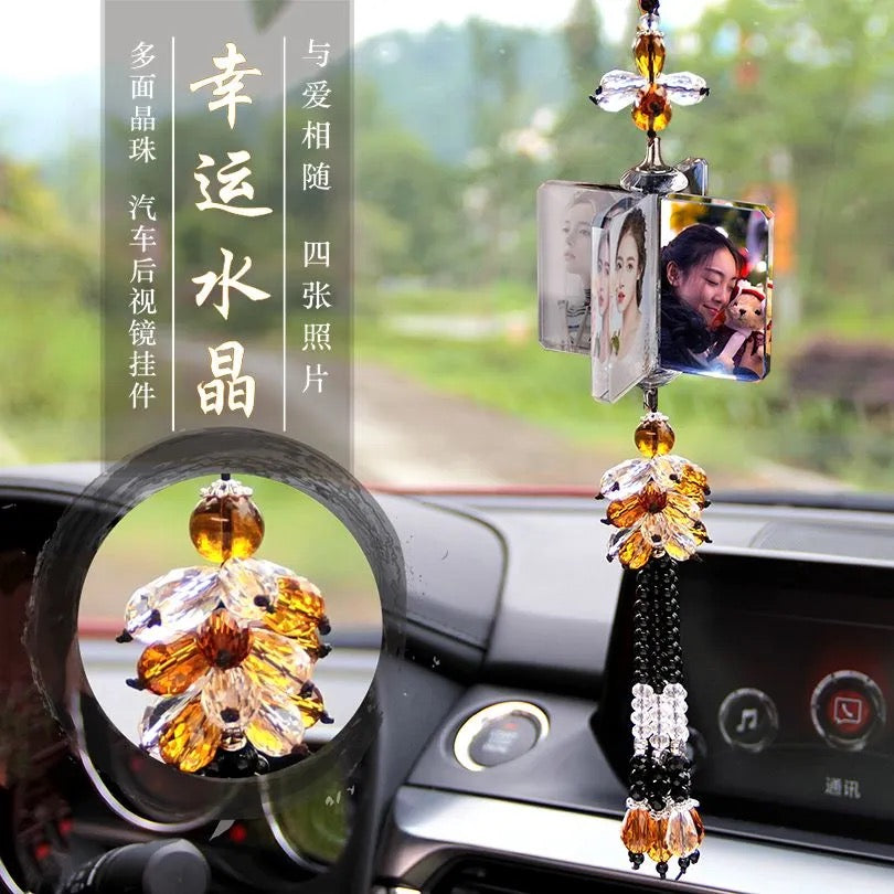 Personalized Photo Car Ornament - Custom Engraved Crystal Hanging Charm for Vehicles Free shipping