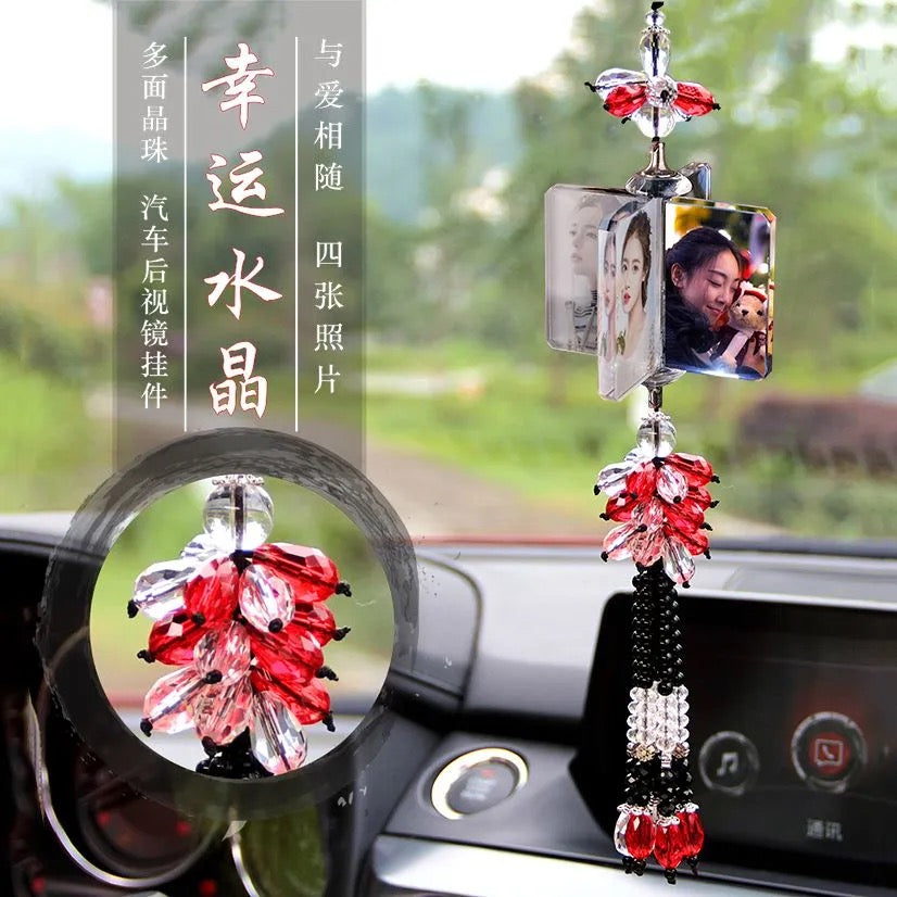 Personalized Photo Car Ornament - Custom Engraved Crystal Hanging Charm for Vehicles Free shipping