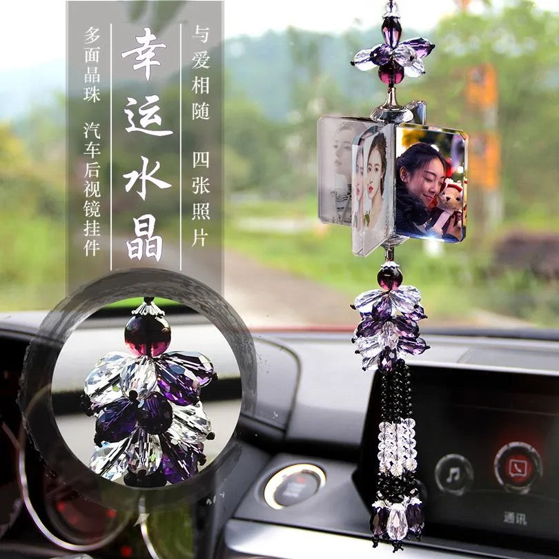 Personalized Photo Car Ornament - Custom Engraved Crystal Hanging Charm for Vehicles Free shipping