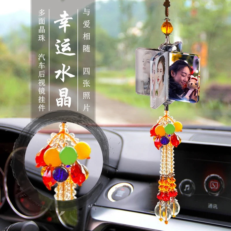 Personalized Photo Car Ornament - Custom Engraved Crystal Hanging Charm for Vehicles Free shipping