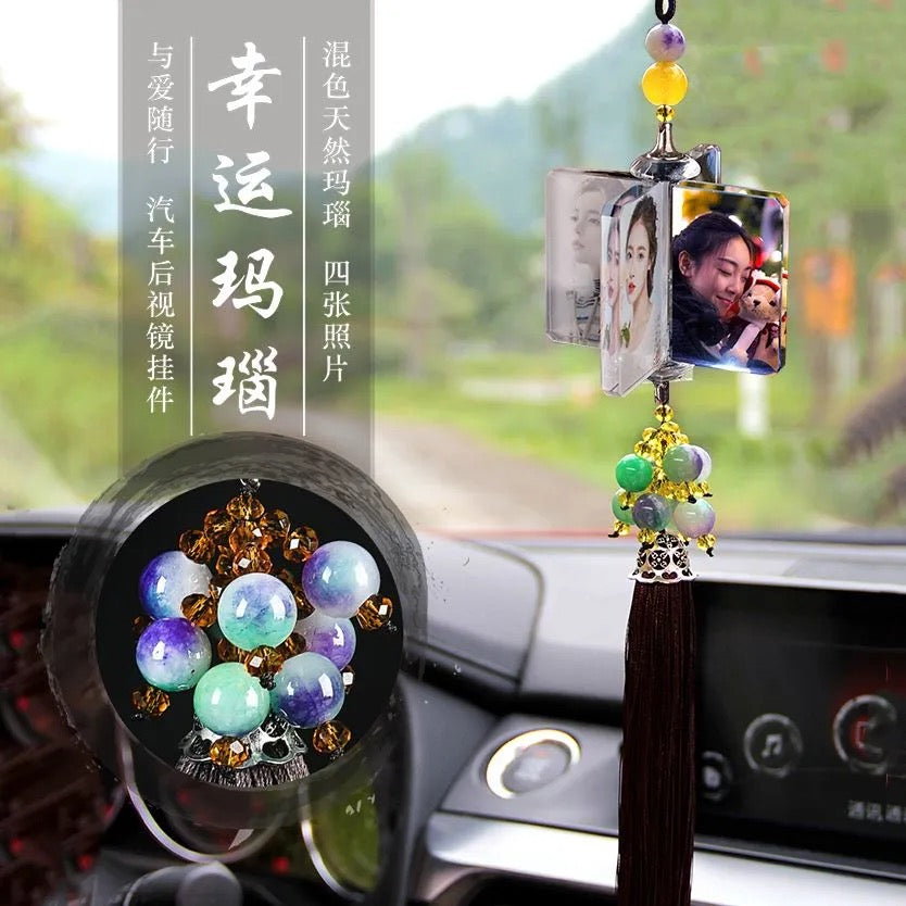 Personalized Photo Car Ornament - Custom Engraved Crystal Hanging Charm for Vehicles Free shipping