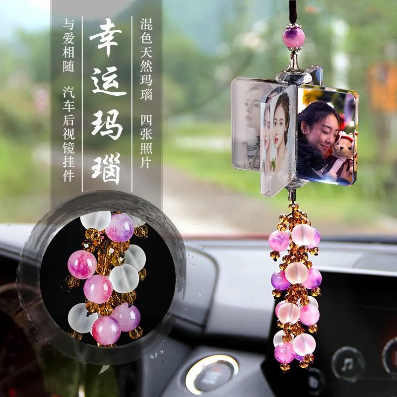 Personalized Photo Car Ornament - Custom Engraved Crystal Hanging Charm for Vehicles Free shipping