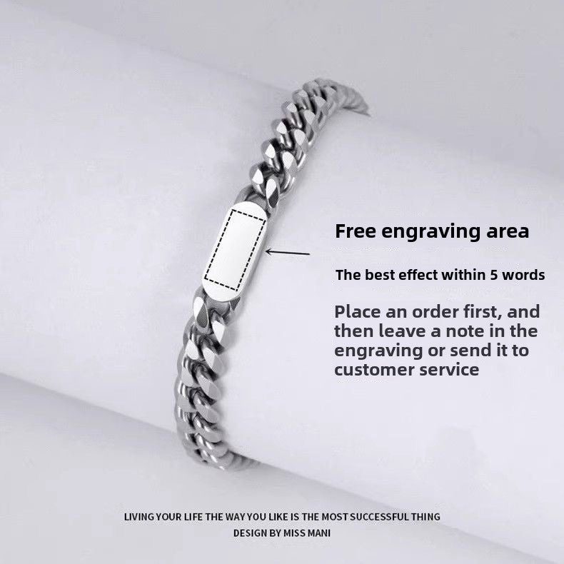 Personalized Titanium Steel Chain Bracelet for Men & Women - Free Engraved Message, Waterproof & Durable Design