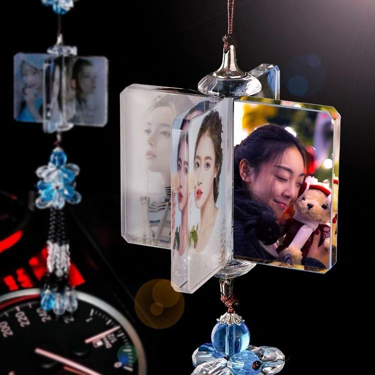 Personalized Photo Car Ornament - Custom Engraved Crystal Hanging Charm for Vehicles Free shipping