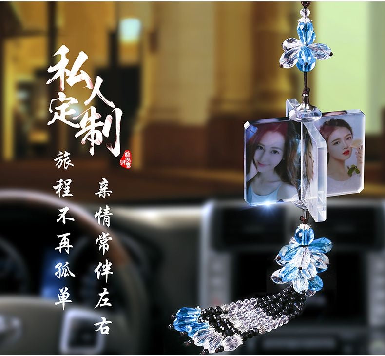 Personalized Photo Car Ornament - Custom Engraved Crystal Hanging Charm for Vehicles Free shipping