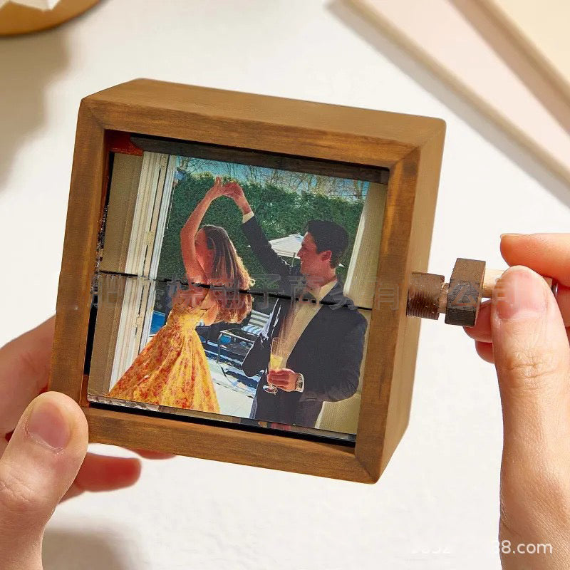 Handmade Wooden Memory Flipbook – Custom 8 or 16 Photo Frame with Rotating Handle | Personalized Home Décor & Gift