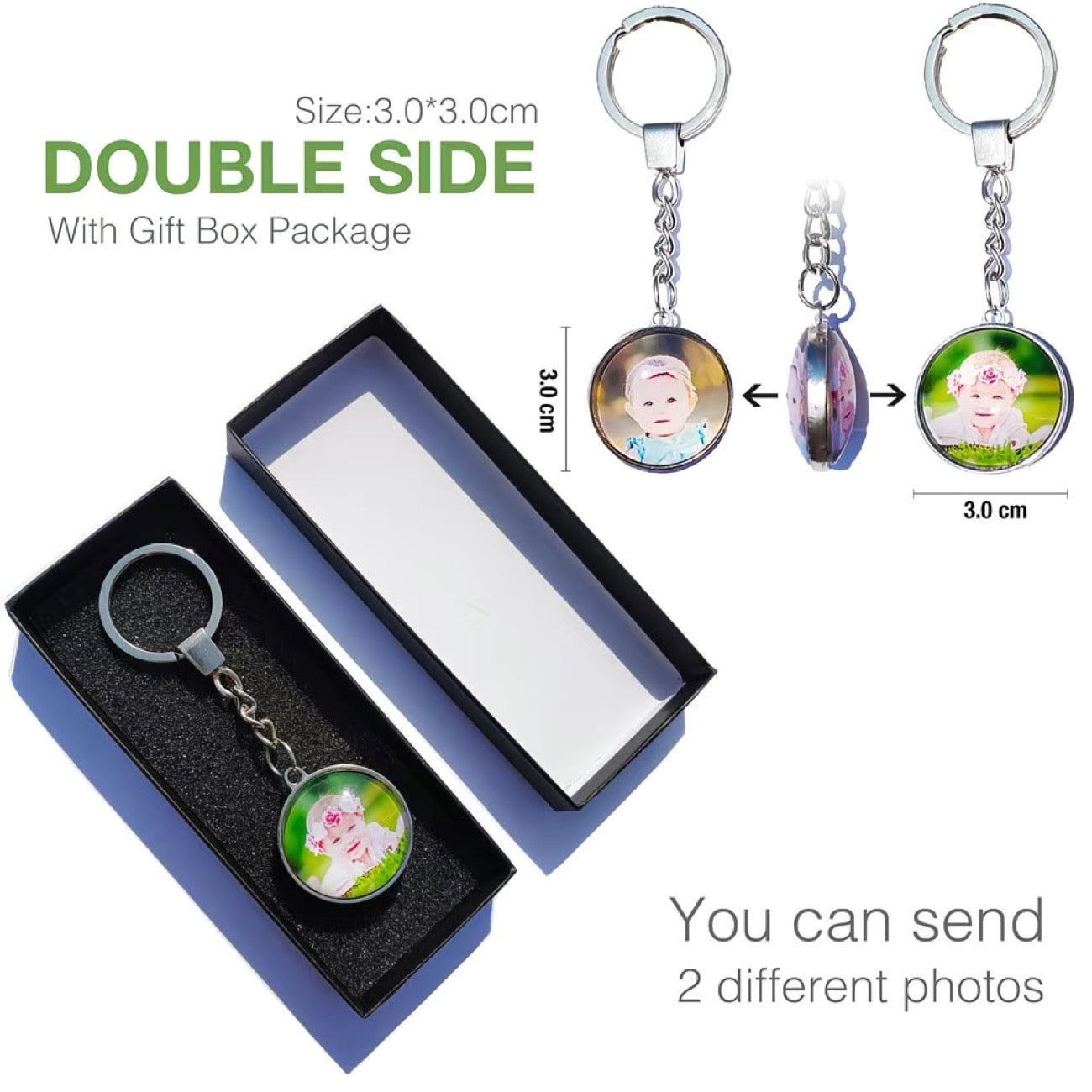 Personalized Double-Sided Picture Keychain - Custom Couples, Family & Pet Keepsake Gift