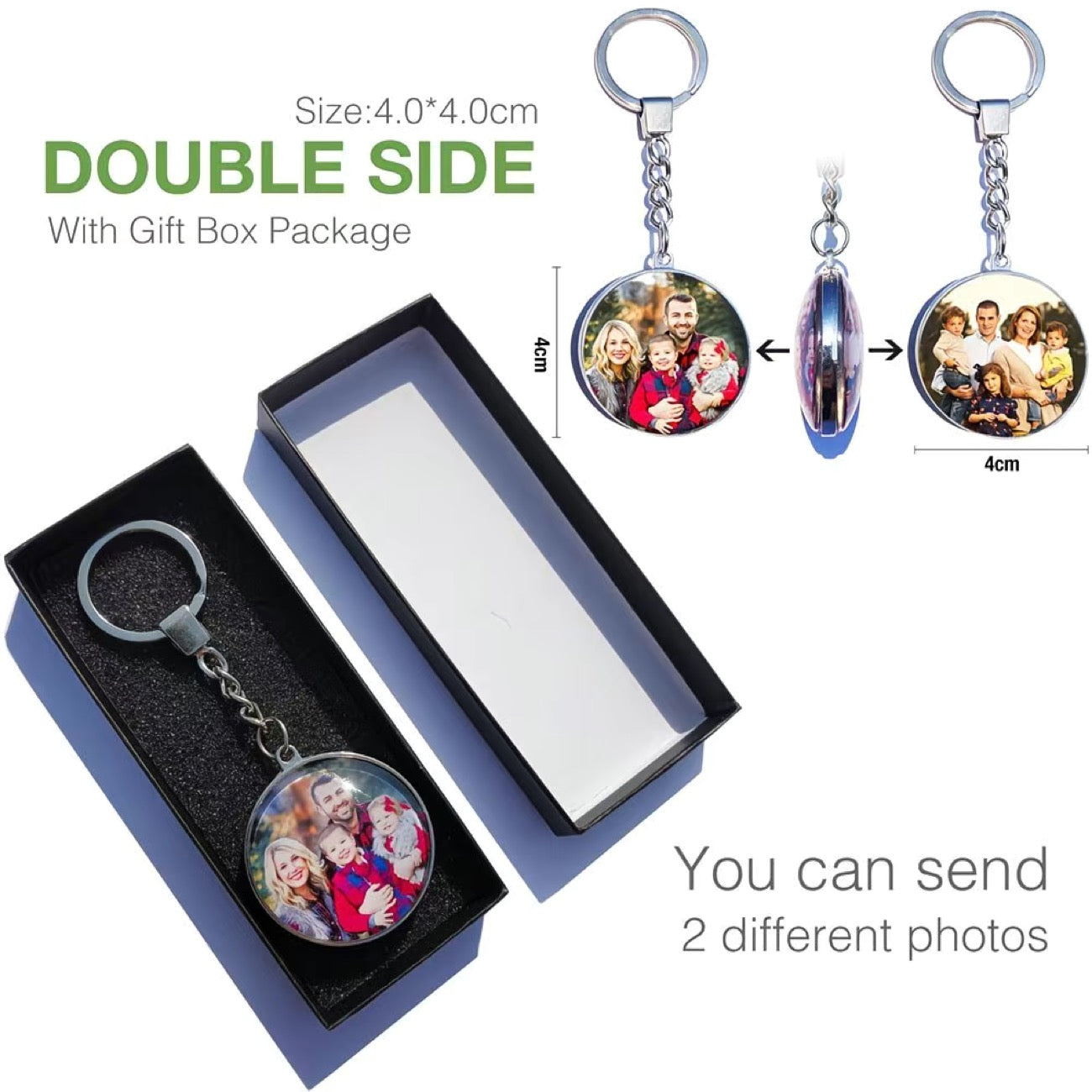 Personalized Double-Sided Picture Keychain - Custom Couples, Family & Pet Keepsake Gift