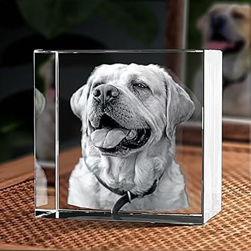 Custom 3D Laser Engraved Crystal Photo Block – Personalized Gift for Family/Wedding/Pet